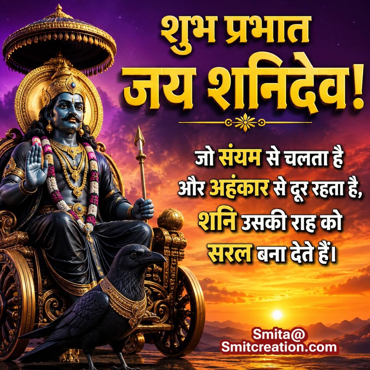 Shubh Prabhat Shani Dev Sanyam Vinamrata Message