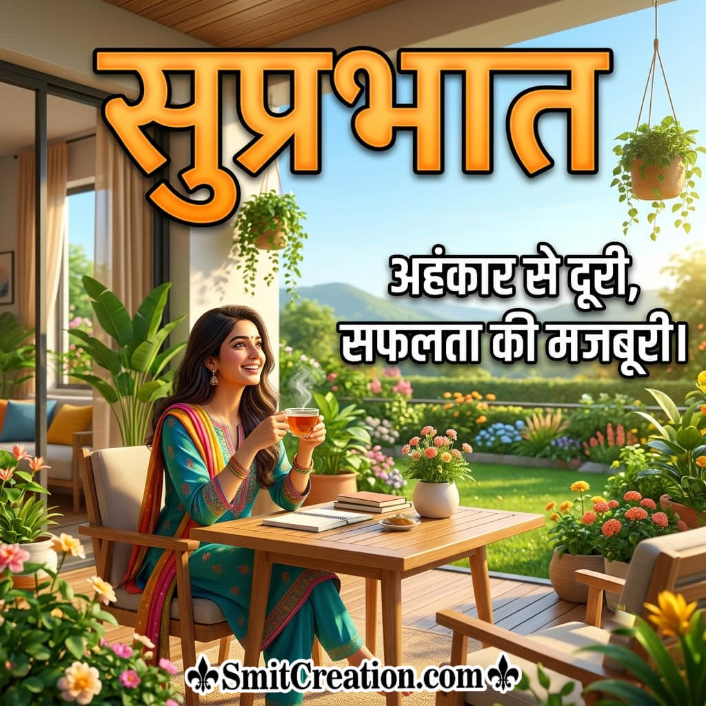 Good Morning Hindi Quotes On Ego With Cup Of Tea Image