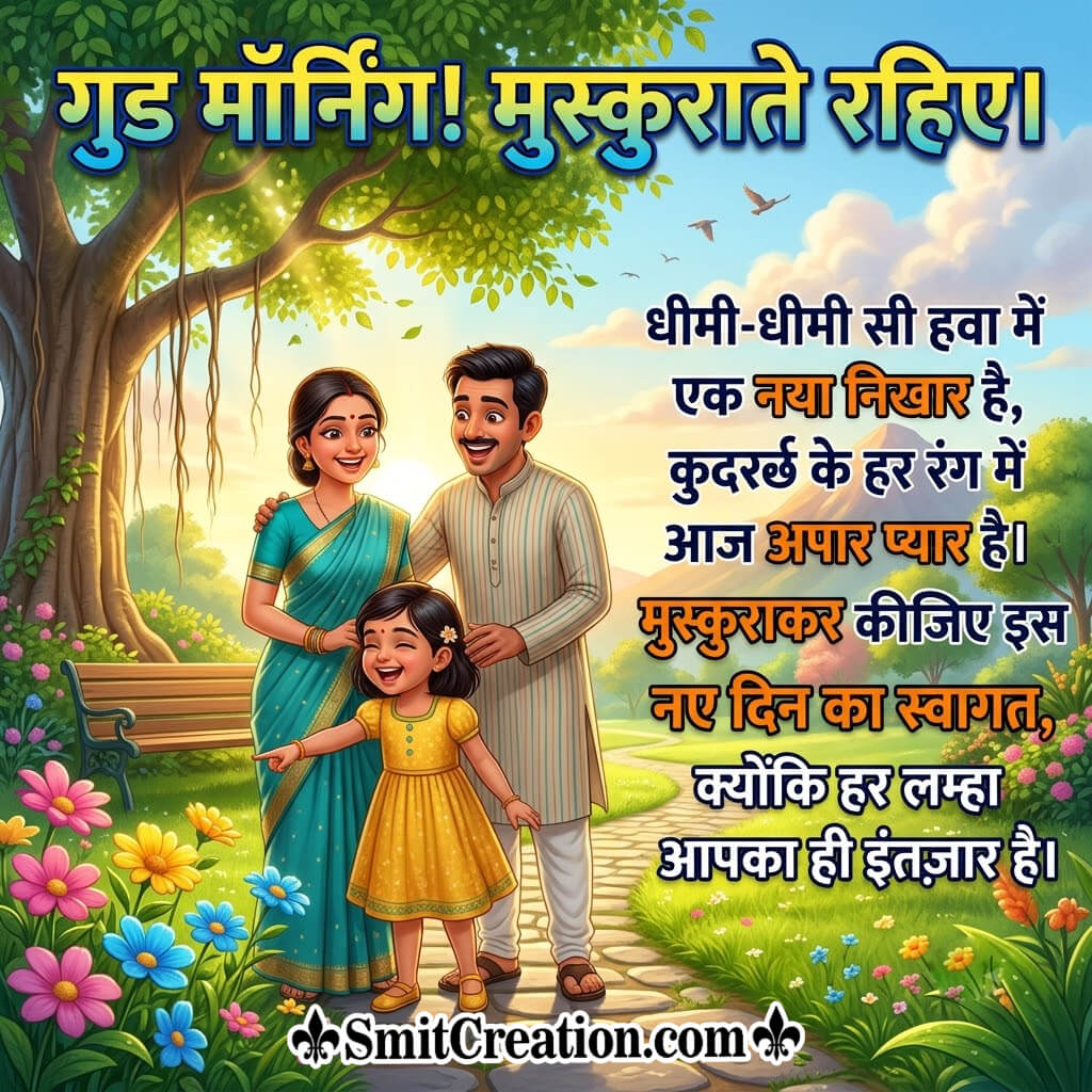 Good Morning Hindi Shayari Image With Colorful Flowres Image