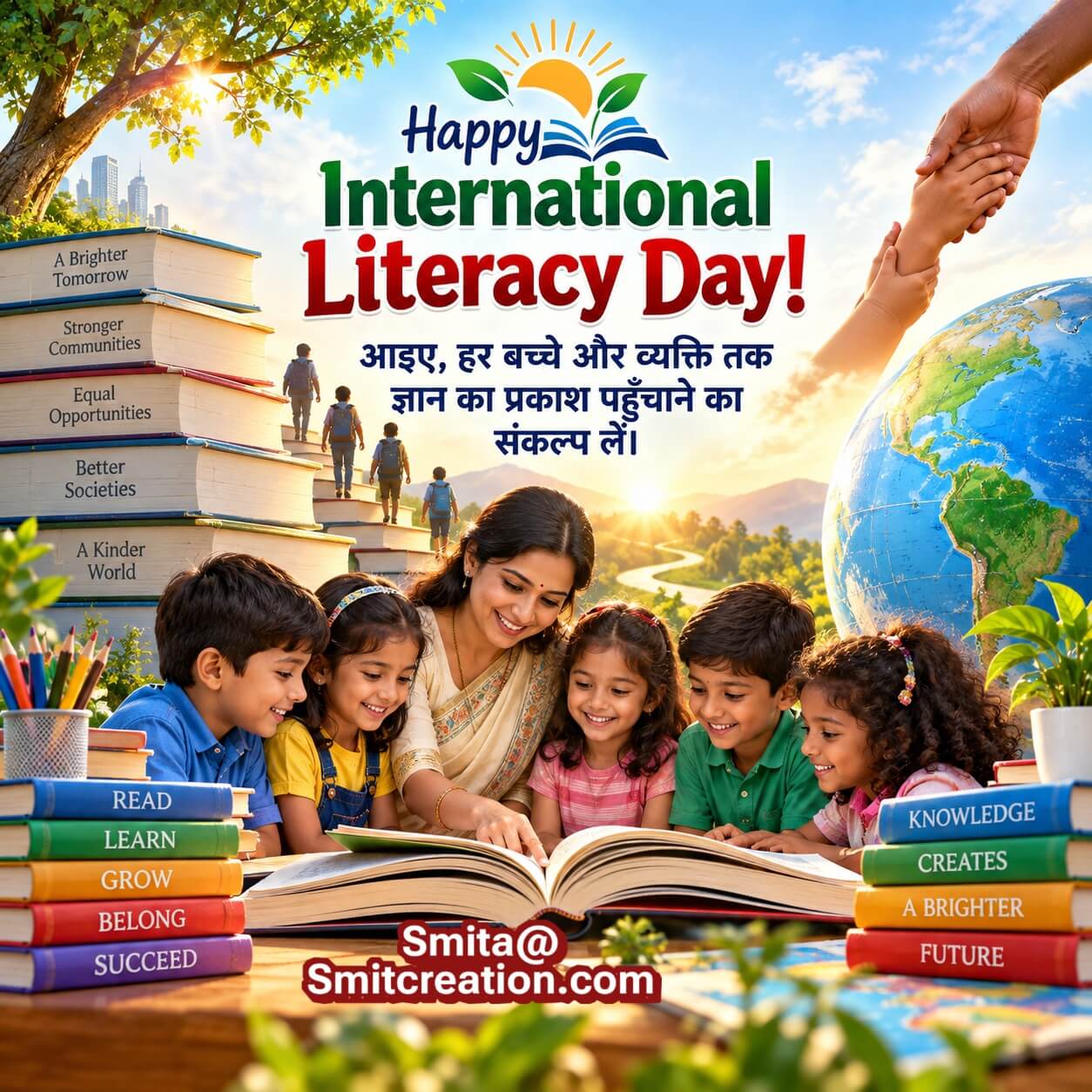 International Literacy Day Hindi Inspirational Greeting Image
