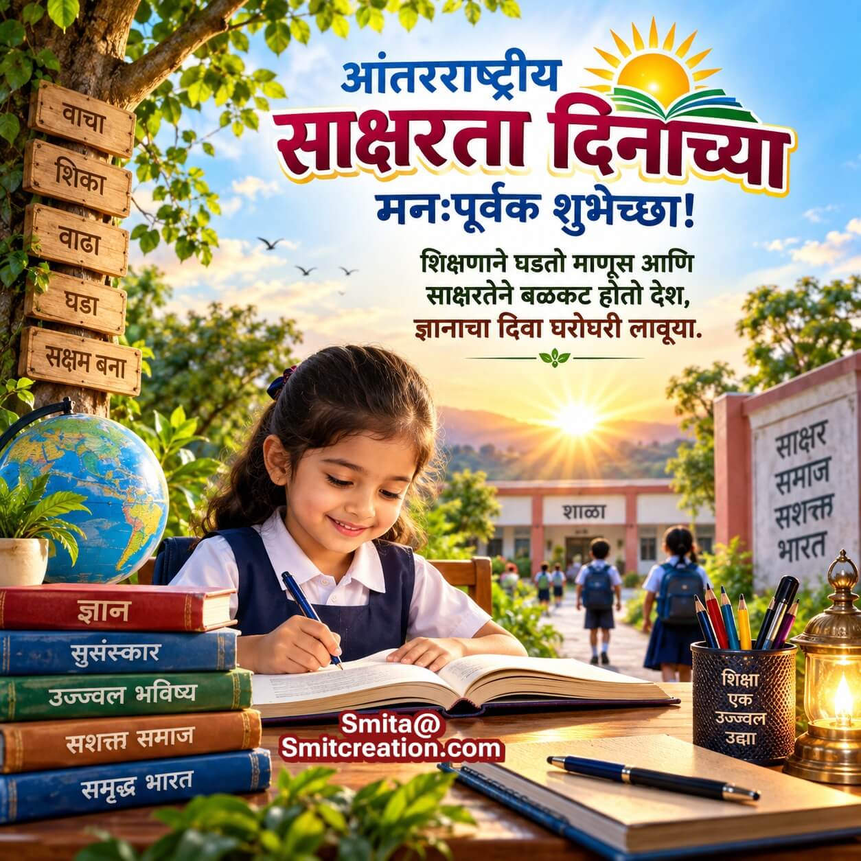International Literacy Day Marathi Education Wishes Pic