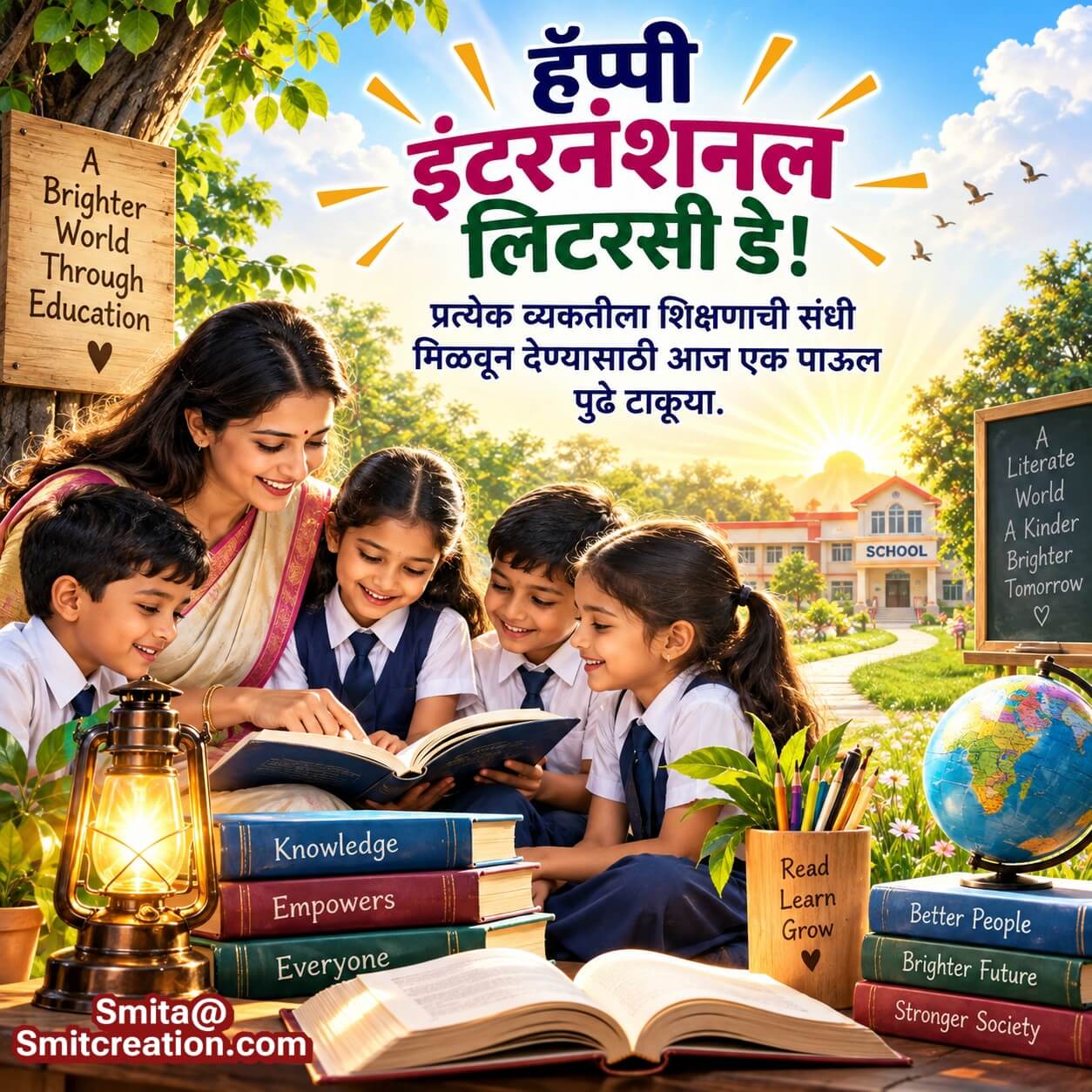 International Literacy Day Marathi Inspirational Greeting Image