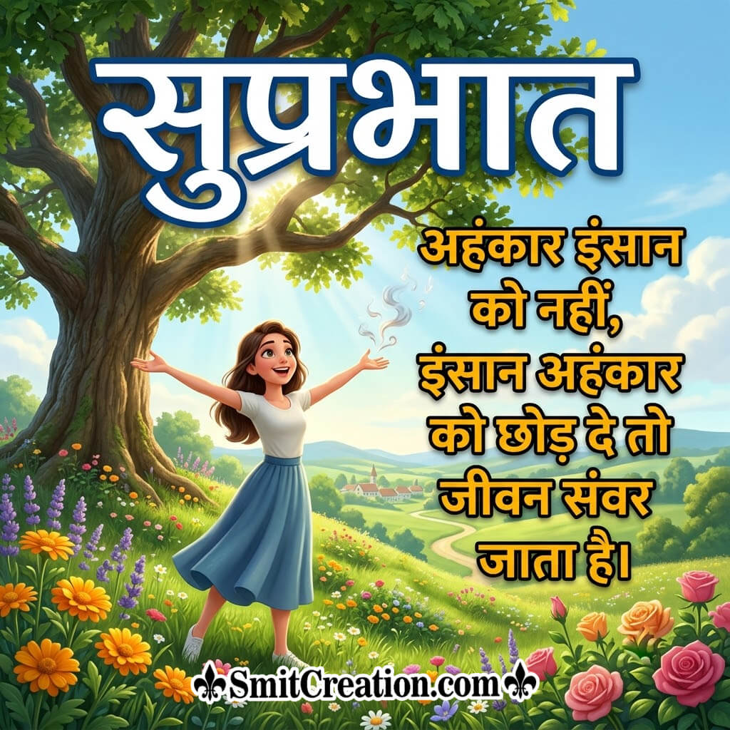 Suprabhat Hindi Quotes On Ego With Flowers Picture