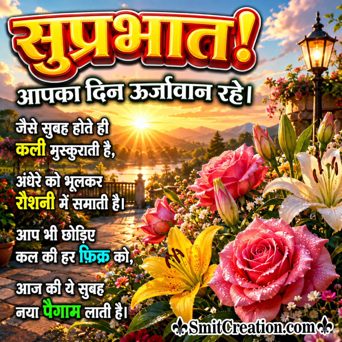 Suprabhat Hindi Shayari Pic With Sunset Image