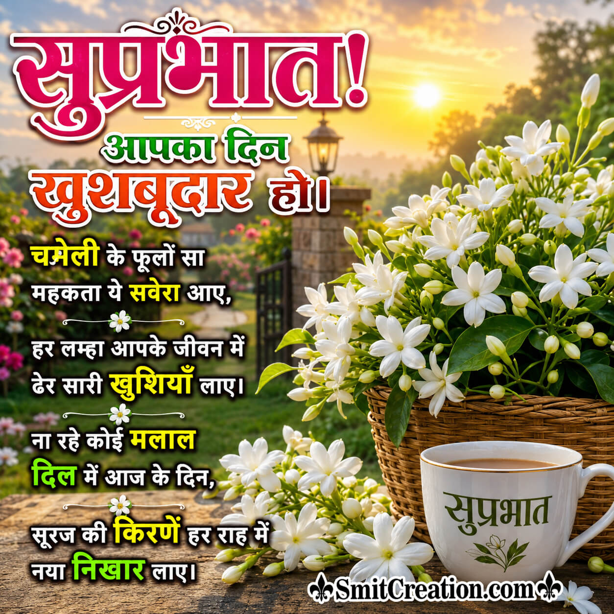 Suprabhat Wonderful Hindi Shayari Pic With Flowers